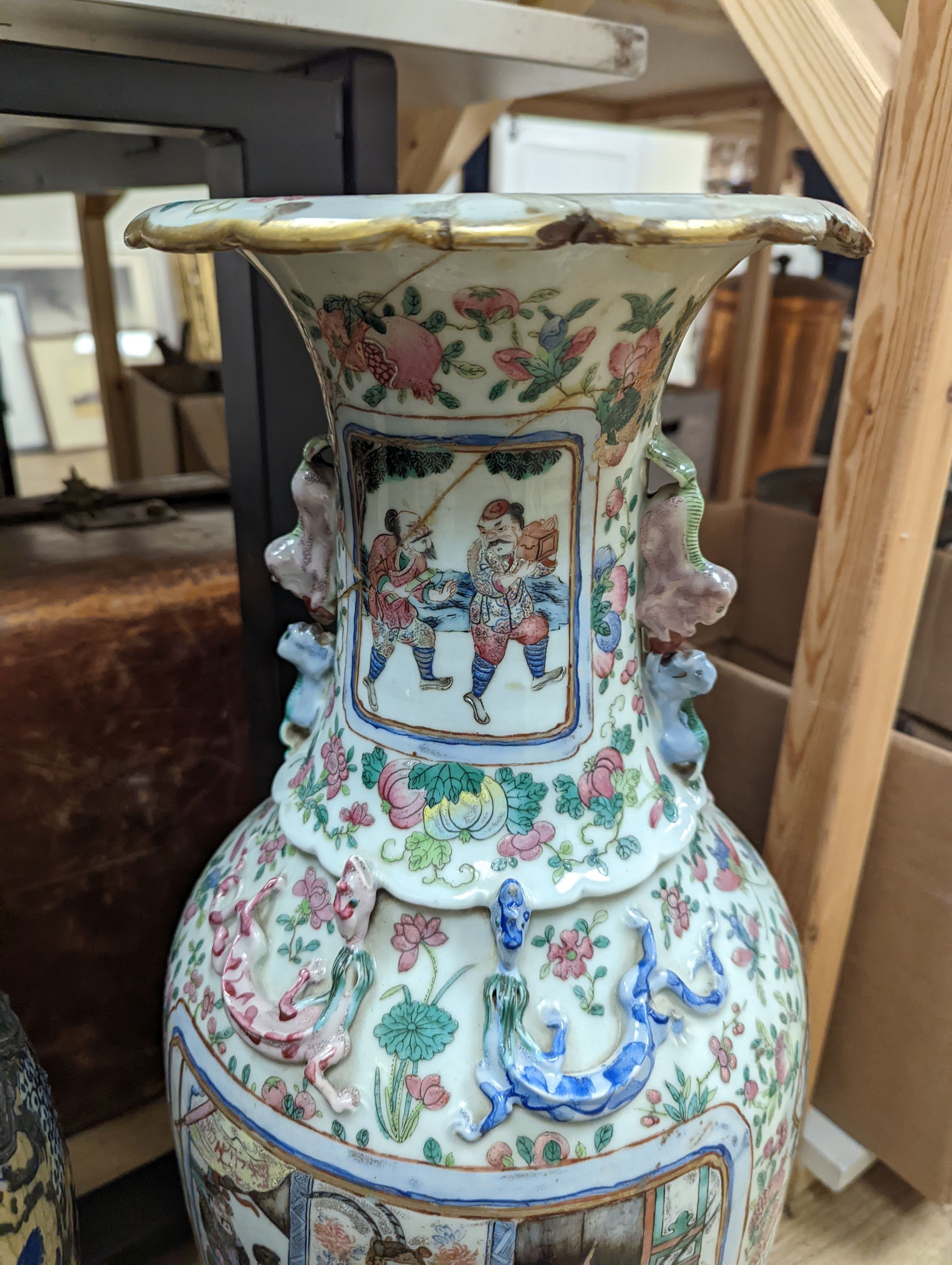 A large Chinese crackle glaze vase, late 19th/early 20th century and a large Chinese famille rose vase, late 19th century, tallest 60 cm.